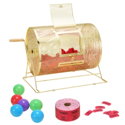 VEVOR 16.1 X 12 Inch Raffle Drum, Holds 5000 Tickets Or 200 Ping Pong Balls, Metal Lottery Spinning Drawing \w Wooden Turning Handle, Brass Plated