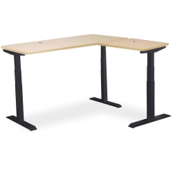 MOTIONGREY L Shape-Triple Motors Standing Desk \w Memory Settings-71"x65" Oak Top Black Frame-Adjustable Sit-Stand Computer Table for Home, Office
