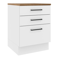 MADESA Hazel Kitchen Storage Base Cabinet With 3 Drawers 23 Inch Wide Engineered Wood Painted Finish Floor Mount Removable Plinth - In White