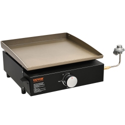 VEVOR 16.9" Commercial Griddle, Heavy Duty Manual Flat Top Griddle, Countertop Gas Grill \w Non-Stick Cooking Plate, 2-Burners Restaurant Portable