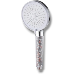 GREEN SCENIC Five-Speed Adjustment High-Pressure Water Negative Ion Hard Water Softening Filter Shower Head, Shower Head - Silver In White