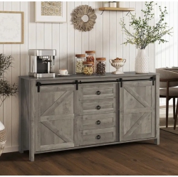 BOLDDECO Farmhouse Charm 59.8 " Sideboard Buffet Cabinet With Doors Distressed Light In Grey