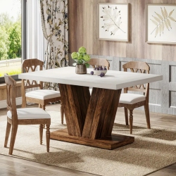 BOLDDECO 47-Inch Dining Table for 4 Kitchen Dinner Table With Heavy Duty Pedestal, Farmhouse Wooden Eating Table for Home, Dining Room, Small Space