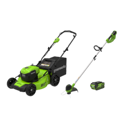 GREENWORKS 40V 20" Brushless Push Lawn Mower & 40V 12" String Trimmer, 4.0Ah Battery And Charger Included