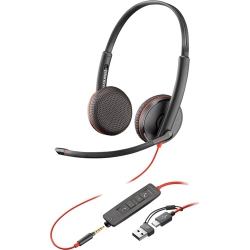 HP POLY - Wire 3225 On-Ear Noise Cancelling USB-C Stereo Headset With Mic - (8X229Aa) In Black