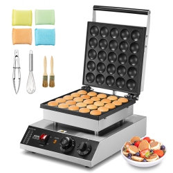 VEVOR 25PCs Mini Dutch Pancake Maker, 43MM Diameter Dorayaki Baker Machine, 1700W Commercial Electric Poffertjes Grill, Non-Stick Stainless Steel