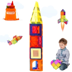 VEVOR 55 PCs Magnetic Tiles, Magnetic Building Blocks for Kids, Magnet Building Set \w Car Base & 16 Digital Cards, Stem Educational Construction