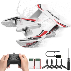 VEVOR 2.4Ghz Rc Plane, 3 Channel Remote Control Airplane \w 6-Axis Gyro Stabilizer, Ready to Fly Amphibious Aircraft Plane Toy \w 2 Batteries, Easy
