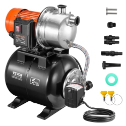 VEVOR 1.6 HP Shallow Well Pump \w Pressure Tank, 1320 Gph, Automatic Irrigation Water Booster Pump \w 5-Gal Pressure Tank 30/50 Psi Pressure Switch