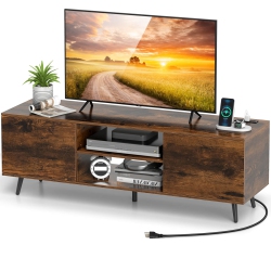 COSTWAY Tv Stand for 60" Tvs Mid Century Modern Media Console Table With Adjustable Shelf Brown/black
