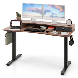 COSTWAY 55"x 24" Electric Standing Desk With 2 Drawers Monitor Stand Storage Shelf