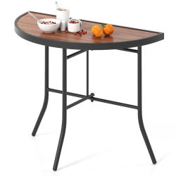 GYMAX Half-Round Folding Event Table Foldable Banquet Table W/ Metal Frame In Brown