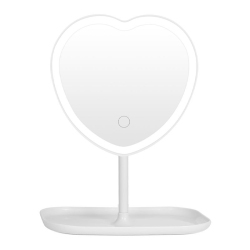 GREEN SCENIC Heart-Shaped Mirror Light Led Table Lamp Mirror Small Size Beautiful Decoration USB Rechargeable Makeup - In White