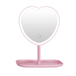 GREEN SCENIC Heart-Shaped Mirror Light Led Table Lamp Mirror Small Size Beautiful Decoration USB Rechargeable Makeup - In Pink