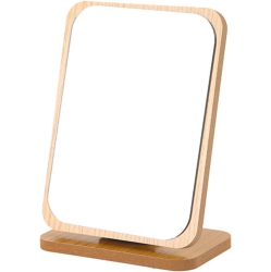 GREEN SCENIC Desktop Makeup Mirror Makeup Mirror 180 Degree Rotation Natural Wood Multi-Angle Adjustment Wooden Standing Mirror Wood Grain - Large