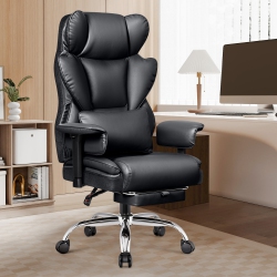 COOLHUT Ergonomic Home Office Chair \w Footrest, Lifting Armrest, Wide Seat Pu Leather Big Executive Chair \w Lumbar Pillow, 500Lbs Capacity, High