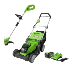 GREENWORKS 40V 17" Push Lawn Mower & 40V 12" String Trimmer Combo Kit, 4.0Ah Battery And Charger Included