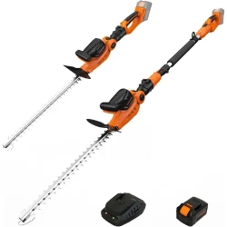 GARCARE 2-In-1 Cordless Hedge Trimmer With Telescoping Pole – 20V 4.0Ah Battery Included