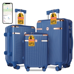 IMGadgets Go Luggage Set (3 pc) | Hard Side Lightweight & Durable ABS Polycarbonate | 360° Spinner Wheel | TSA-Approved Lock | 3 GPS Smart Tags | Retractable Handle (Blue)