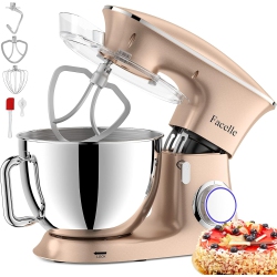 FACELLE Stand Mixer 9.5Qt 660W 6-Speed Tilt-Head Mixer With Dough Hook, Whisk, Beater, Splash Guard for Baking - In Champagne