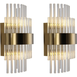 Wall Sconces Set of Two 2- Light Glass Modern Wall Sconce Light Fixtures, Decorative Wall Lights Suitable for Bathrooms, Foyers, and Corridors (Brass Color 2 Pack)