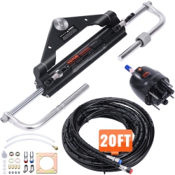 VEVOR 150HP Marine Boat Hydraulic Outboard Steering Kit, \w Helm Pump Two-Way Lock Cylinder And 20 Feet Hydraulic Steering Hose, for Single Station
