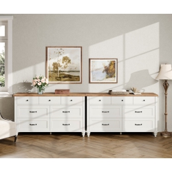 WAMPAT Dresser Set \w 14 Drawers for Bedroom, 2-In-1 Kids Dresser for Nursery Kids Room, Mid Century Modern Chests & Dressers, Wide Organizer For