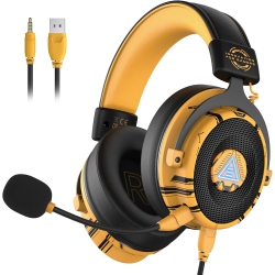 EKSA USB Gaming Headset - PC Headset With Detachable Noise Cancelling Microphone (Yellow)