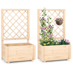 COSTWAY 1/2 PCs 40" Tall Wooden Raised Garden Bed With Lattice Trellis for Climbing Vine