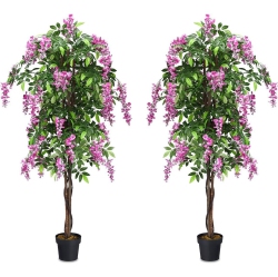 COSTWAY 2 PCs 6 Ft Artificial Wisteria Silk Tree Flower Indoor-Patio Home In Pink