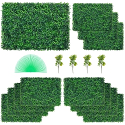 VEVOR 12PCs Artificial Boxwood, Panel Uv Boxwood Hedge Wall Panels, Artificial Grass Backdrop Wall 24X16" 4Cm Grass Wall Fake Hedge for Decor