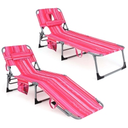 COSTWAY Goplus 2 PCs Outdoor Beach Lounge Chair Folding Chaise Lounge With Pillow