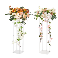 VEVOR 2PCs 31.5Inch High Wedding Flower Stand, Acrylic Vase Column Geometric Centerpiece Stands, Floral Display Rack for T-Stage Events Reception