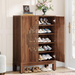 TRIBESIGNS 5-Tier Shoe Cabinet With Round Louvered Doors, 20 Pairs Farmhouse Shoe Storage Cabinet