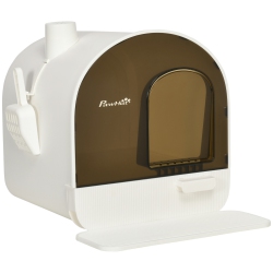 PAWHUT Large Cat Litter Box With Lid, Enclosed Kitty Litter Box With Slide-Out Tray, Scoop, Filter In White