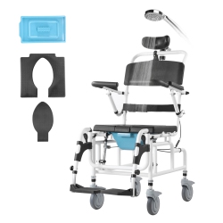 VEVOR 17.5In Width Shower Wheelchair, Aluminum Alloy Bathroom Wheelchair for Inside Shower, Adjustable Rolling Shower Chair W/ Brake, 300 Lbs