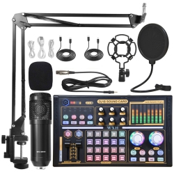 MYACUC Professional Recording Studio Audio Set External Microphone Sound Card With Tuning Equipment Silver In Black