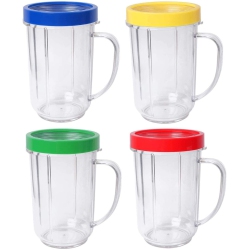 MYACUC 4 Pack 16OZ Bullet Cups Compatible With Magic Bullet Blender Juicer 250W Mb-1001 Party Cups Mugs With Colored Lip Rings