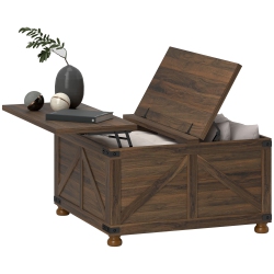 HOMCOM Lift Top Coffee Table, 32" Farmhouse Center Table \w Hidden Compartment, Lifting Top And Pine Wood Legs for Living Room, Meeting Room Wood