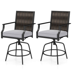 COSTWAY Outdoor Pe Wicker Swivel Bar Stools Set Of 2/4 With Back Armrests And Cushion