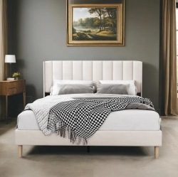 BOLDDECO Upholstered Queen Size Simplicity Platform Bed Frame \w Headboard Mattress Foundation Strong Wooden Slats Support Easy Assembly No Box