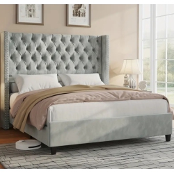 BOLDDECO Upholstered Bed Frame With 51.6" Wingback Headboard/velvet Fabric/deep Button Tufting/nail Head Trim