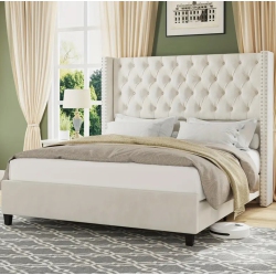 BOLDDECO Upholstered Bed Frame With 51.6" Wingback Headboard/velvet Fabric/deep Button Tufting/nail Head Trim