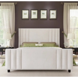 BOLDDECO Platform Bed Frame, Upholstered Bed With Vertical Channel Tufted Wingback Headboard & Footboard, Premium Velvet, No Box Spring Needed