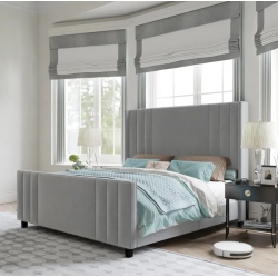 BOLDDECO Platform Bed Frame, Upholstered Bed With Vertical Channel Tufted Wingback Headboard & Footboard, Premium Velvet, No Box Spring Needed