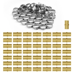 VEVOR 3/4" 50PCs Brass Pipe Fittings, Clamp-Style Straight-Through Pipe Connector Brass Air Fittings, Plumbing Fittings Tube Adapter For