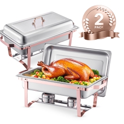 VEVOR 8 Qt 2 Pack Chafing Dish Buffet Set, Stainless Steel Chafer \w 2 Full Size Pans, Rectangle Catering Warmer Server \w Lid Water Pan Stand Fuel
