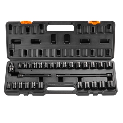 VEVOR 3/8" Drive Impact Socket Set, 29 Piece Shallow Socket Set Sae 3/8"-1" And Metric 8-22Mm, 6 Point Cr-Mo Alloy Steel for Auto Repair