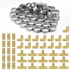 VEVOR 1/2" 45PCs Pipe Fittings, (15Xstraight, 15Xelbows, 15Xtees) Brass Pipe Fittings, Push-Fit Pipe Connector Brass Air Fittings, Plumbing Fittings
