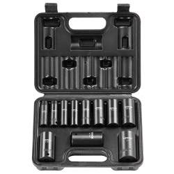 VEVOR 3/8" Drive Impact Socket Set, 11 Piece Deep Socket Set Sae 5/16"-1", 6 Point Cr-V Alloy Steel for Auto Repair, Easy-To-Read Size Markings